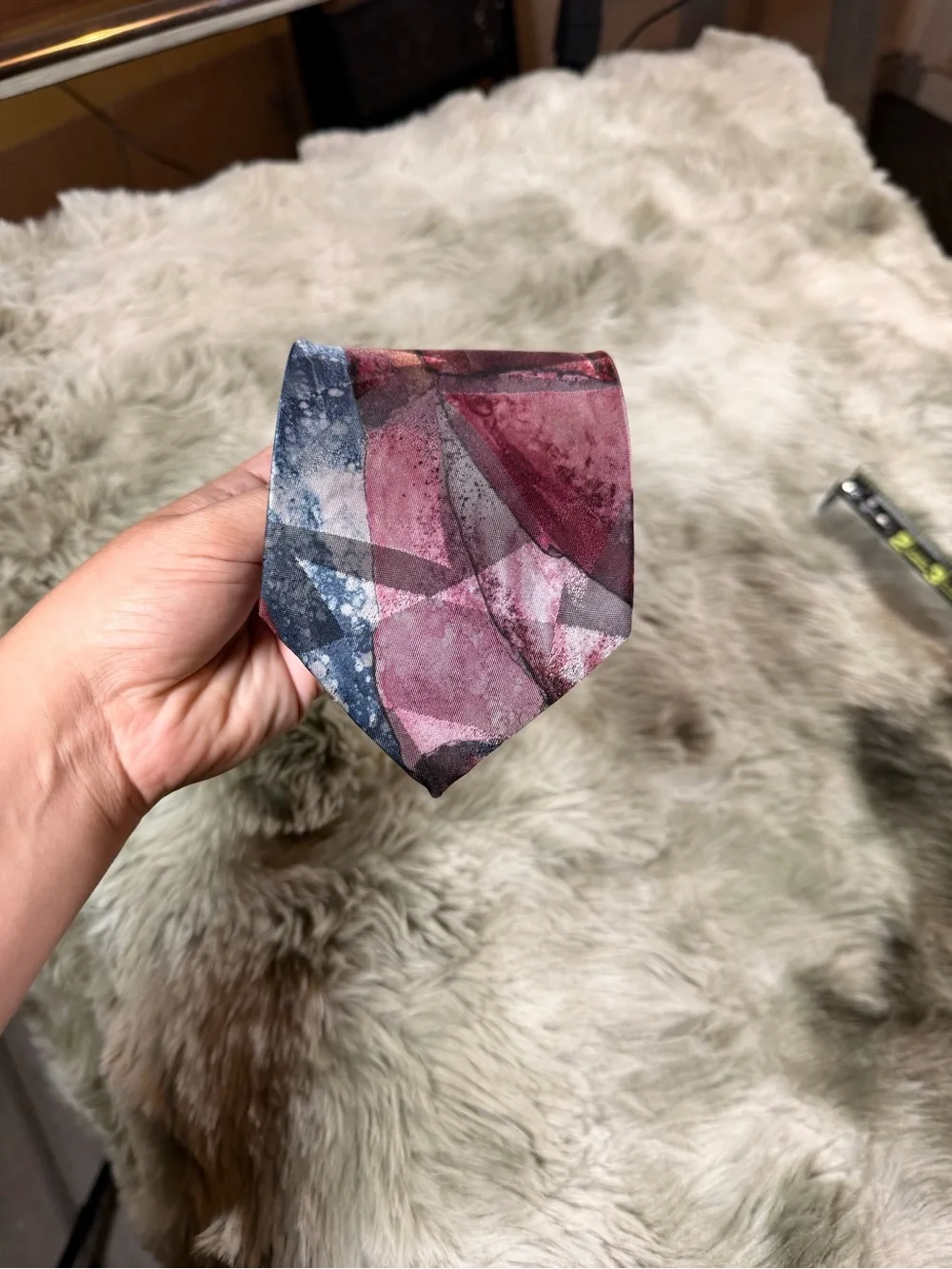 Vintage Wembley Men’s Burgundy & Navy Abstract Geometric Tie